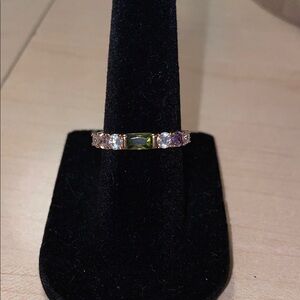 Elegant Gold Ring with Green and Purple Stones
